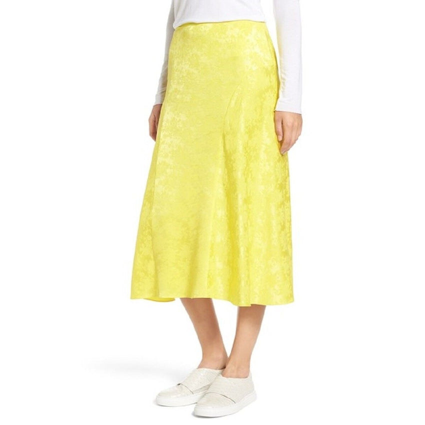 Lewit Floral Jacquard Silk Lemon Yellow Midi Skirt