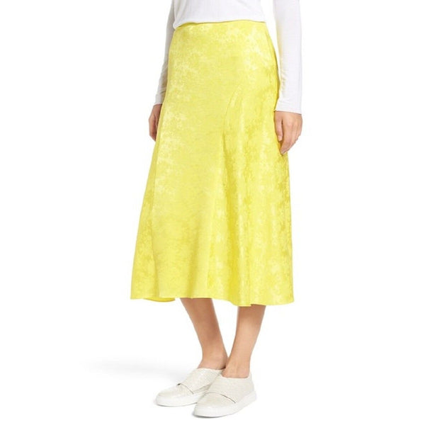 Lewit Floral Jacquard Silk Lemon Yellow Midi Skirt
