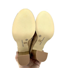 Chinese Laundry Cool Kid Beige Leather Raw Edge Block Heel Boots