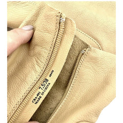 Chinese Laundry Cool Kid Beige Leather Raw Edge Block Heel Boots