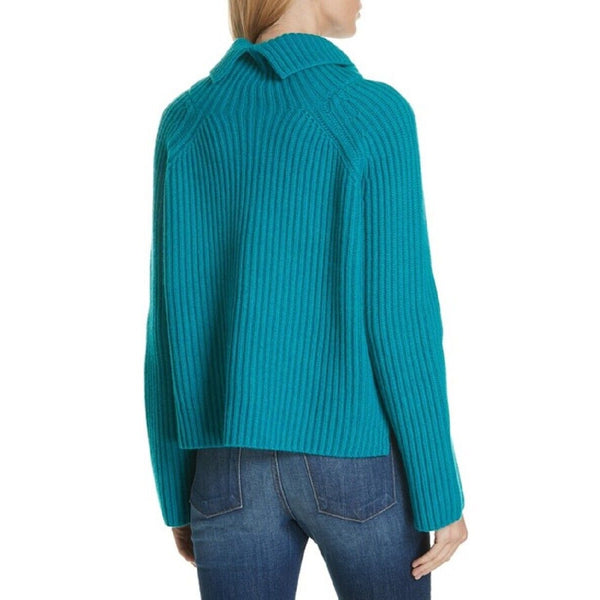 Lewit Ribbed Cashmere Turtleneck Teal Sweater
