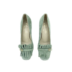 Cheville Green Suede Leather Block Heel Pumps