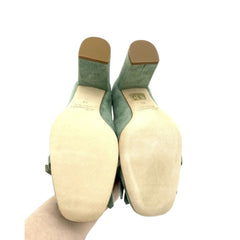 Cheville Green Suede Leather Block Heel Pumps