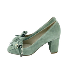 Cheville Green Suede Leather Block Heel Pumps