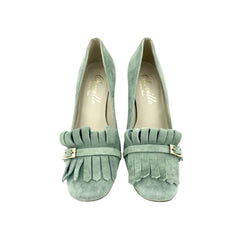 Cheville Green Suede Leather Block Heel Pumps