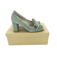Cheville Green Suede Leather Block Heel Pumps