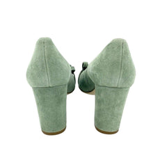 Cheville Green Suede Leather Block Heel Pumps