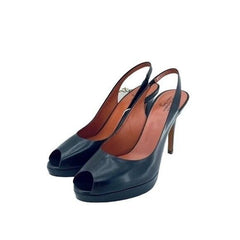 Santoni Brown Gloss Leather Peep Toe Platform Pumps