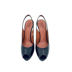 Santoni Brown Gloss Leather Peep Toe Platform Pumps