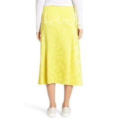 Lewit Floral Jacquard Silk Lemon Yellow Midi Skirt
