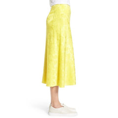 Lewit Floral Jacquard Silk Lemon Yellow Midi Skirt