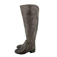 Vince Camuto Grey Distressed Leather Over The Knee Boots