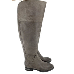 Vince Camuto Grey Distressed Leather Over The Knee Boots