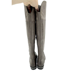 Vince Camuto Grey Distressed Leather Over The Knee Boots