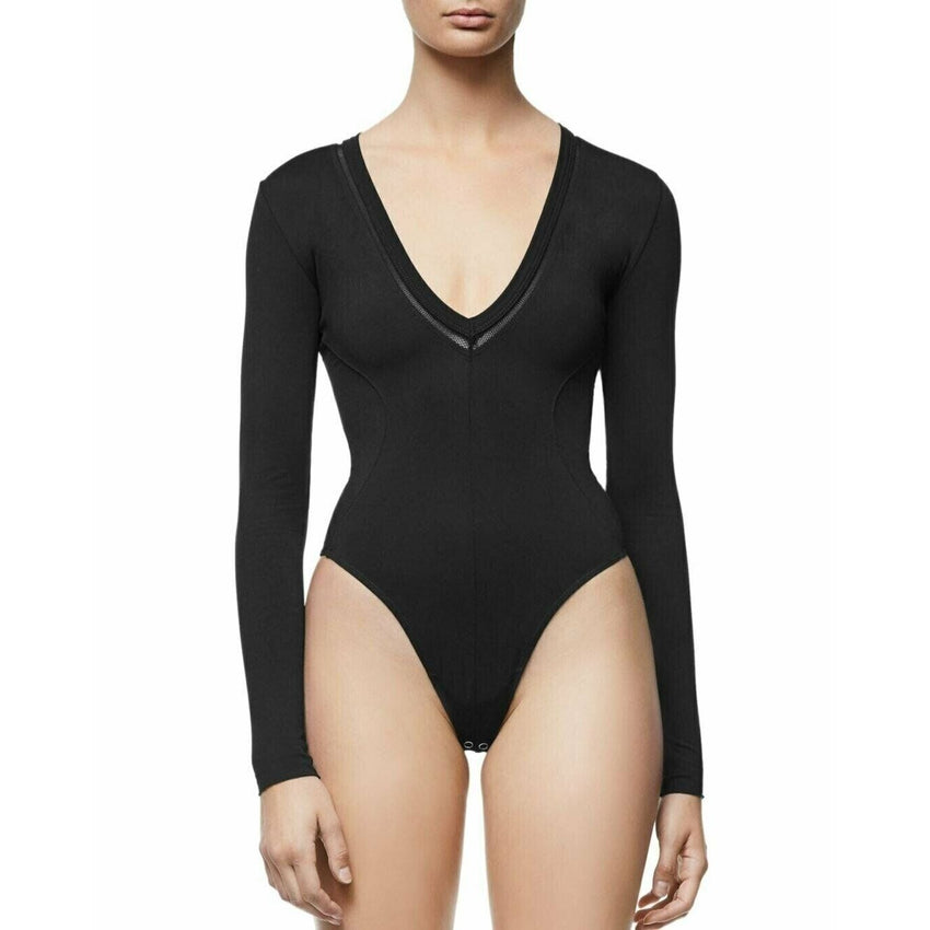 Good American Black Core Deep V Neck Thong Bodysuit