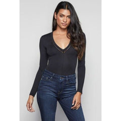 Good American Black Core Deep V Neck Thong Bodysuit