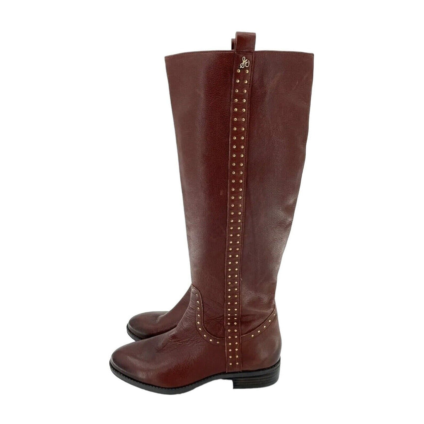 Sam Edelman Soft Studded Leather Tall Riding Boots Redwood Brown