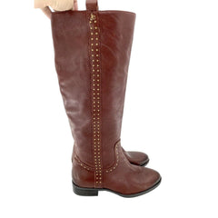 Sam Edelman Soft Studded Leather Tall Riding Boots Redwood Brown