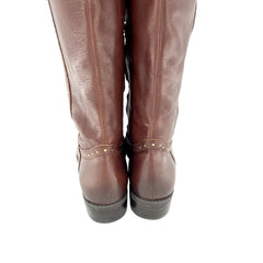 Sam Edelman Soft Studded Leather Tall Riding Boots Redwood Brown