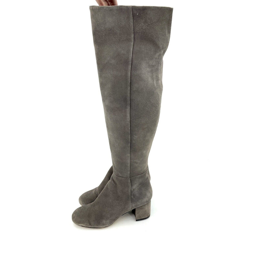 Halogen Grey Suede Leather Over The Knee Block Heel Boots - PRE-OWNED