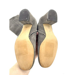Halogen Grey Suede Leather Over The Knee Block Heel Boots - PRE-OWNED