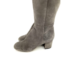 Halogen Grey Suede Leather Over The Knee Block Heel Boots - PRE-OWNED