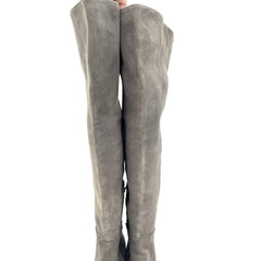 Halogen Grey Suede Leather Over The Knee Block Heel Boots - PRE-OWNED