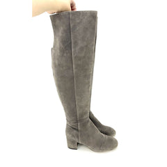 Halogen Grey Suede Leather Over The Knee Block Heel Boots - PRE-OWNED