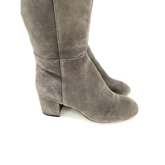 Halogen Grey Suede Leather Over The Knee Block Heel Boots - PRE-OWNED