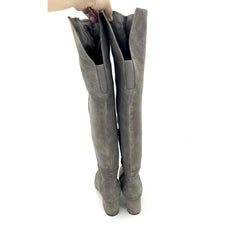 Halogen Grey Suede Leather Over The Knee Block Heel Boots - PRE-OWNED