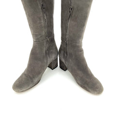 Halogen Grey Suede Leather Over The Knee Block Heel Boots - PRE-OWNED