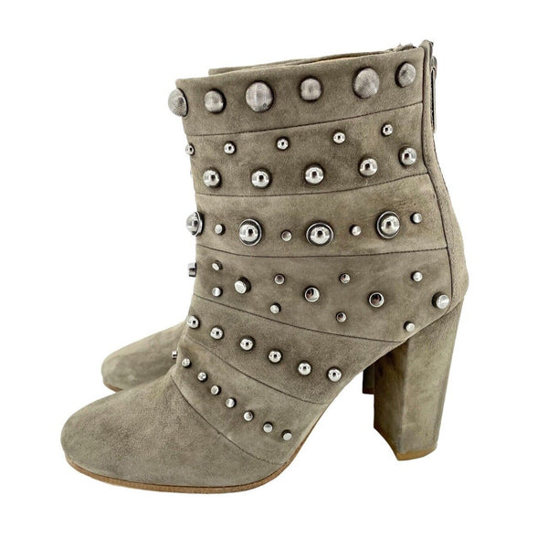 Badgley Mischka Taupe Studded Suede Ankle Booties - PRE-OWNED