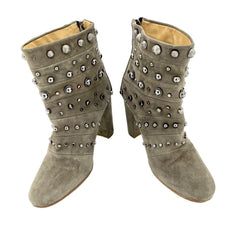 Badgley Mischka Taupe Studded Suede Ankle Booties - PRE-OWNED