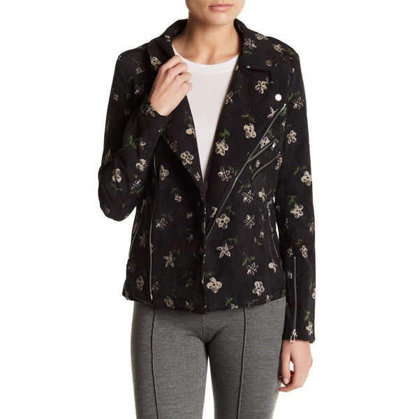 Romeo & Juliet Couture Black Floral Moto Corduroy Jacket