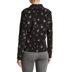 Romeo & Juliet Couture Black Floral Moto Corduroy Jacket