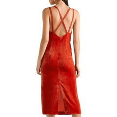 Dion Lee Orange Velvet Mesh Straps V Neck Plunge Midi Slip Dress