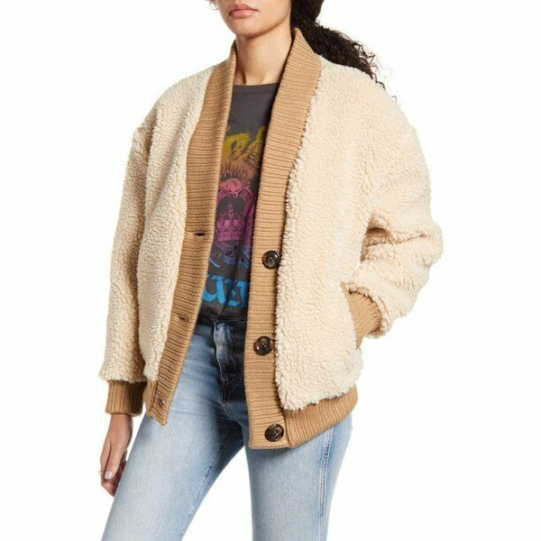 BP. Women's Faux Fur Coat Cardi Faux Shearling Buttoned Jacket - Tan Lion