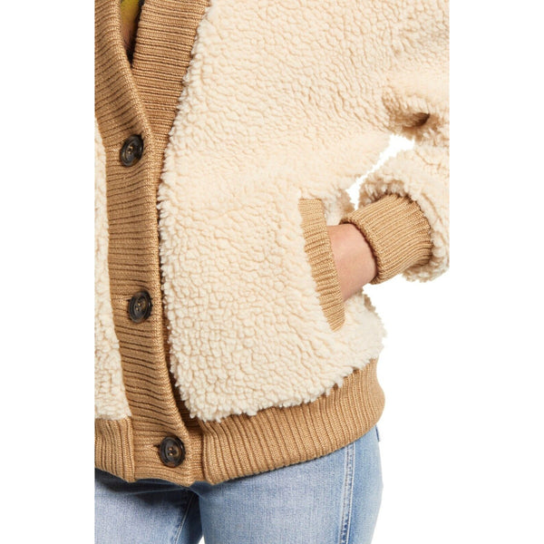 BP. Women's Faux Fur Coat Cardi Faux Shearling Buttoned Jacket - Tan Lion