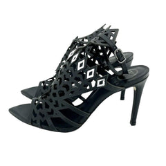 Werner Black Laser Cut Ankle Strap Stiletto Heels
