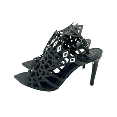 Werner Black Laser Cut Ankle Strap Stiletto Heels