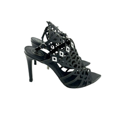 Werner Black Laser Cut Ankle Strap Stiletto Heels
