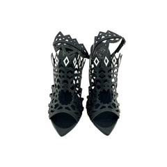 Werner Black Laser Cut Ankle Strap Stiletto Heels