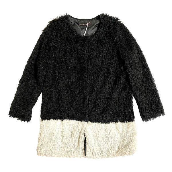 Hazel Two Tone Black White Faux Fur Shaggy Coat