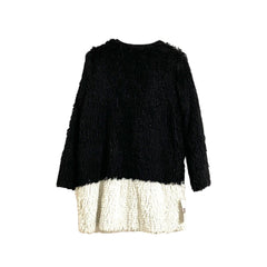 Hazel Two Tone Black White Faux Fur Shaggy Coat