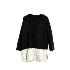 Hazel Two Tone Black White Faux Fur Shaggy Coat