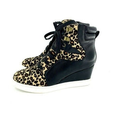 Linea Paolo Fleur Leopard Print Calf Hair Leather Wedge Sneakers - PRE-OWNED