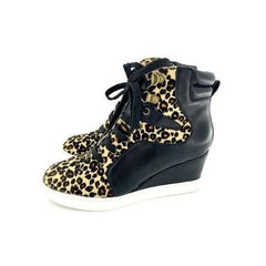 Linea Paolo Fleur Leopard Print Calf Hair Leather Wedge Sneakers - PRE-OWNED