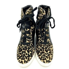 Linea Paolo Fleur Leopard Print Calf Hair Leather Wedge Sneakers - PRE-OWNED