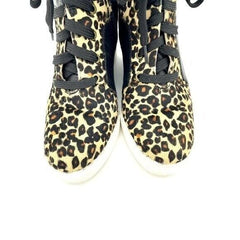 Linea Paolo Fleur Leopard Print Calf Hair Leather Wedge Sneakers - PRE-OWNED