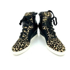 Linea Paolo Fleur Leopard Print Calf Hair Leather Wedge Sneakers - PRE-OWNED